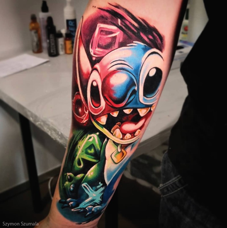 forearm tattoos of lilo and stitch