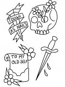 ld school tattoo flash  on white background with many different designs