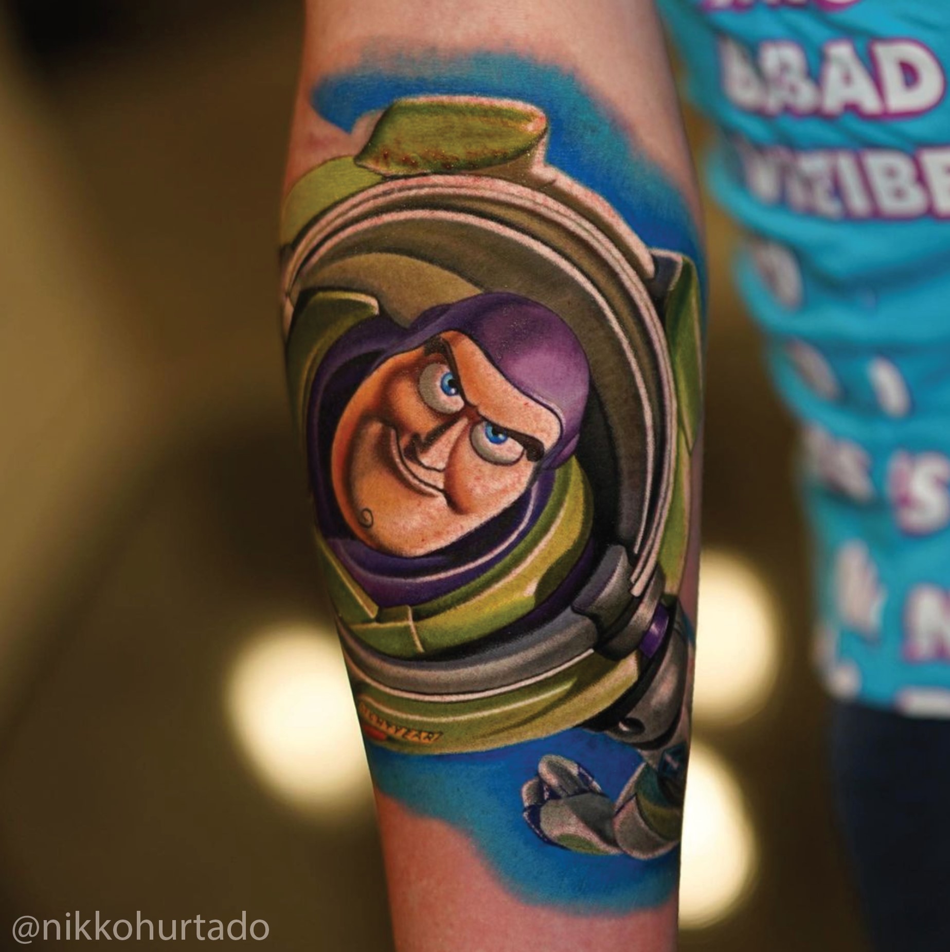 portrait tattoo of Buzz Lightyear