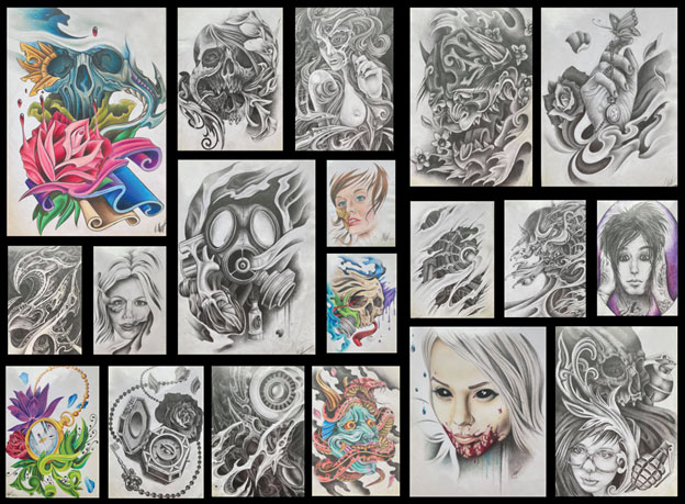 designs in a tattoo apprenticeship portfolio
