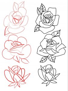 tattoo flash art roses  on white background