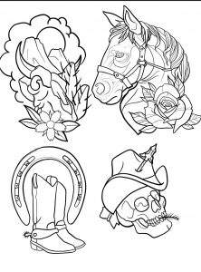 skull tattoo flash set  on white background