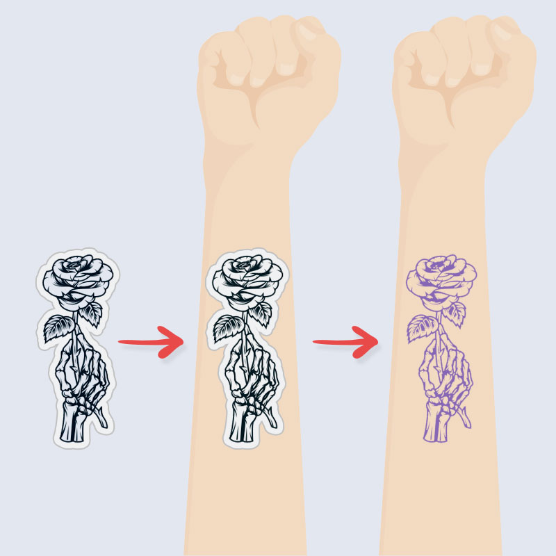 stencil placed on skin using tattoo transfer paper
