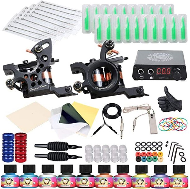 complete tattoo kit with tattoo machines and tattoo ink