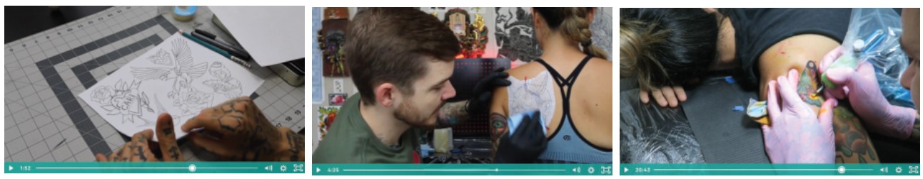 artist applying a tattoo on human skin