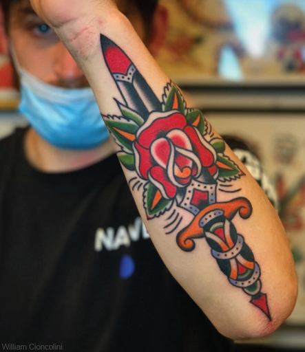 american traditional dagger tattoos