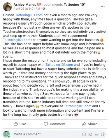 Testimonial from Ashley Manes