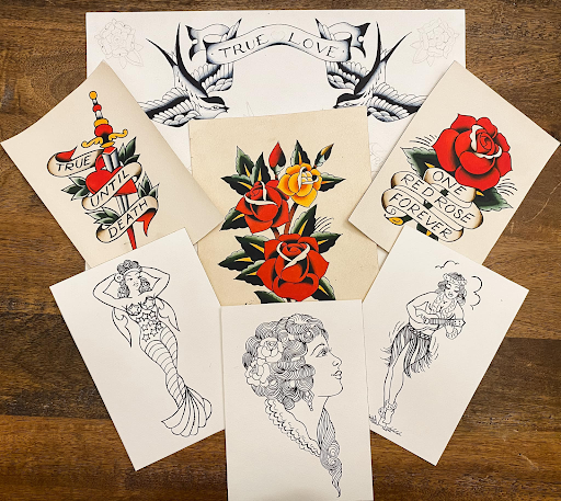 flash designs of women and roses by Alexis