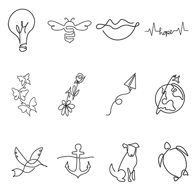 Flash sheet of one line tattoos 