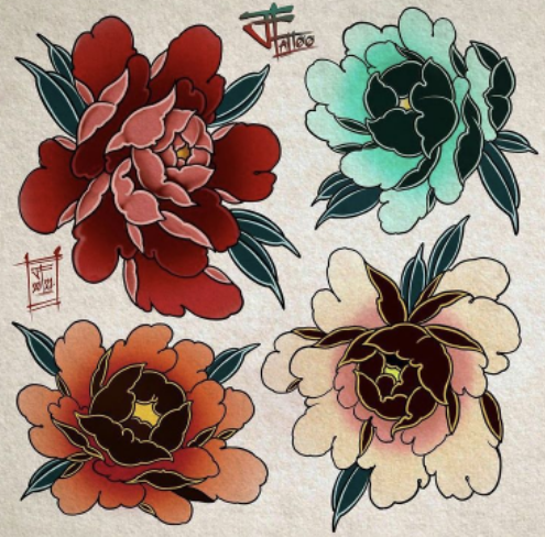 Japanese flowers tattoo flash art