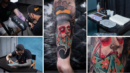 licensed artist creating art on human skin