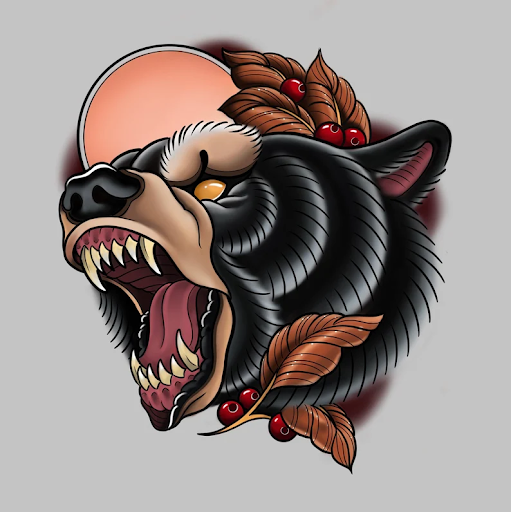 neotraditional bear flash tattoo by Dasher