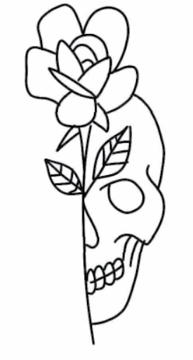Rose and half skull