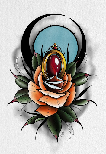 rose and jewel flash tattoo by Lost Lagoon Tattoo
