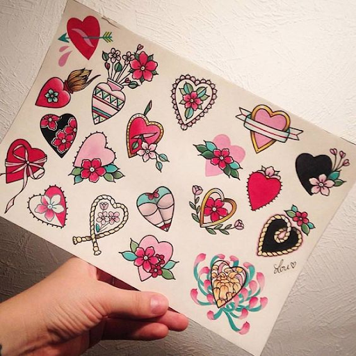 Lou DC white background set of heart tattoos