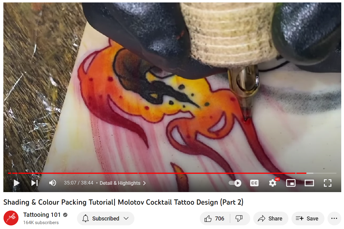 established tattoo artist working on fake skin