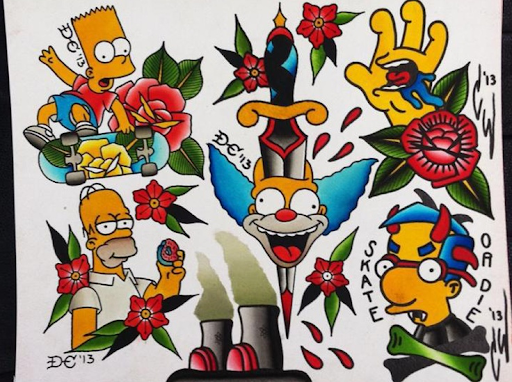 Simpsons custom tattoos by Drew Cottom