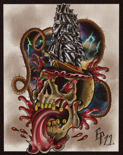 skull flash tattoo by Trent Tattoo Prints